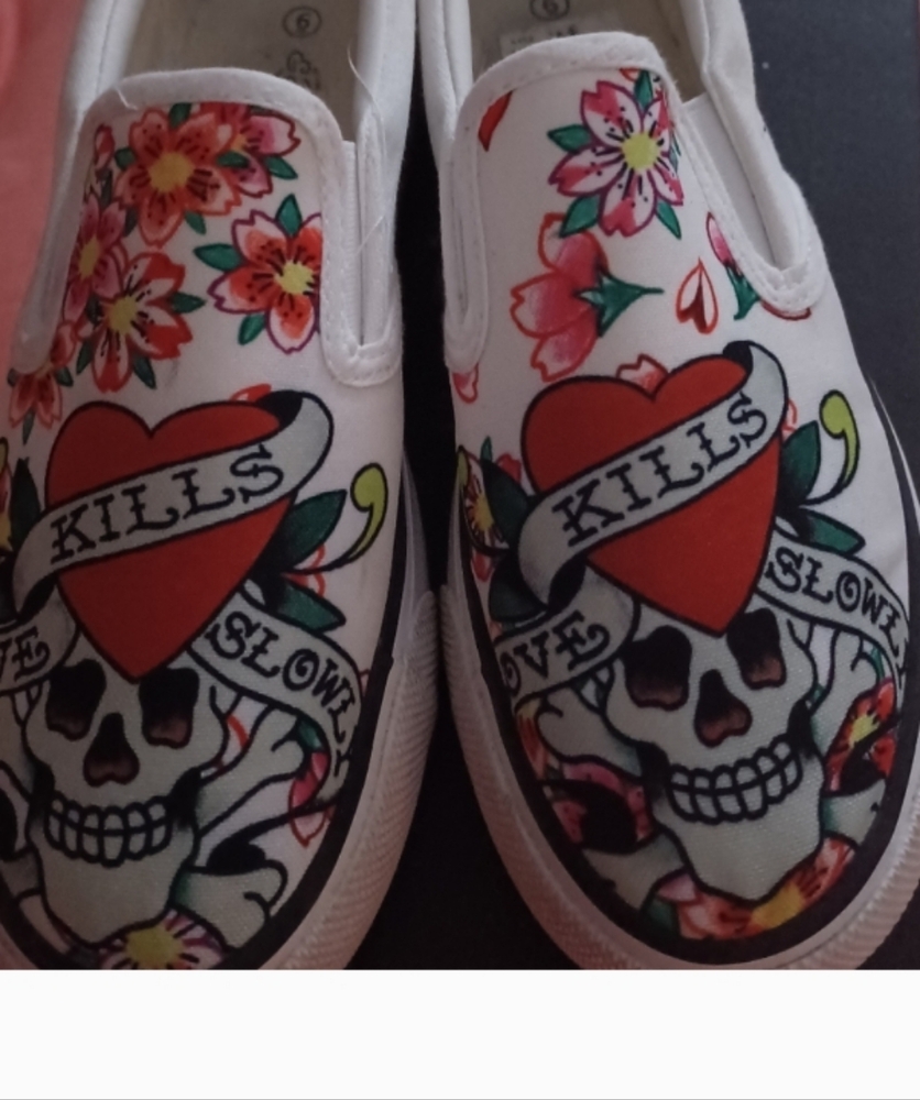Floral Skull Kids Slip-On Shoes - White